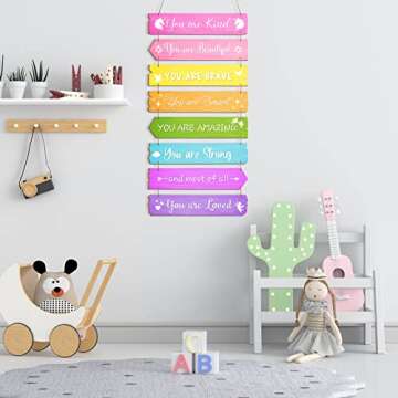 Inspirational Girl Room Decor Aesthetic Art Wall Hanging Sign Inspiring Colorful Rainbow Wooden Decoration for Kids Teens Toddler Boy Baby Bedroom Nursery Dorm Decor, 6-12 Years old(Unicorn)