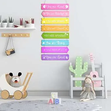 Inspirational Girl Room Decor Aesthetic Art Wall Hanging Sign Inspiring Colorful Rainbow Wooden Decoration for Kids Teens Toddler Boy Baby Bedroom Nursery Dorm Decor, 6-12 Years old(Unicorn)