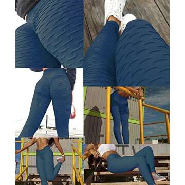 AIMILIA Butt Lifting Anti Cellulite Leggings for Women High Waisted Yoga Pants Workout Tummy Control Sport Tights Navy Blue