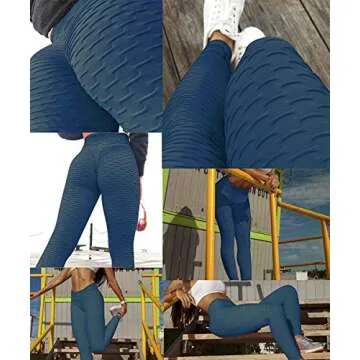 AIMILIA Butt Lifting Anti Cellulite Leggings for Women High Waisted Yoga Pants Workout Tummy Control Sport Tights Navy Blue