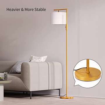SUNMORY Modern Floor Lamps for Living Room, Standing Lamp with Rotary Switch, Tall Pole Floor Reading Lamp with Hanging Shade for Study Room, Office, 3Color Temperatures 9W Bulb Include(Gold)