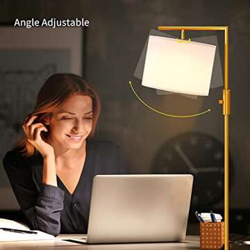 SUNMORY Modern Floor Lamps for Living Room, Standing Lamp with Rotary Switch, Tall Pole Floor Reading Lamp with Hanging Shade for Study Room, Office, 3Color Temperatures 9W Bulb Include(Gold)