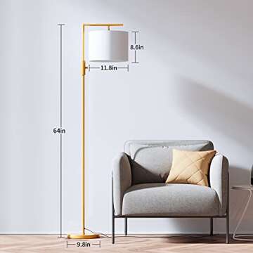 SUNMORY Modern Floor Lamps for Living Room, Standing Lamp with Rotary Switch, Tall Pole Floor Reading Lamp with Hanging Shade for Study Room, Office, 3Color Temperatures 9W Bulb Include(Gold)