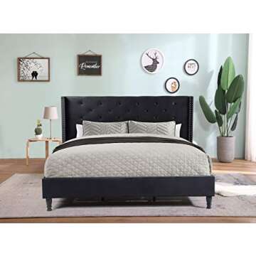 Home Life furBed00007_Suede_Queen_Black Platform Bed