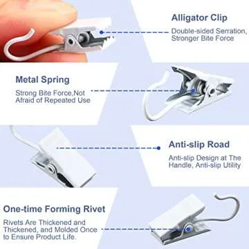 JANYUN 30 Pack Small Heavy-Duty Hook Clip Metal Curtain Hangers Clips for Holder Party Lights Photo Home Decoration Art Craft Display (White)