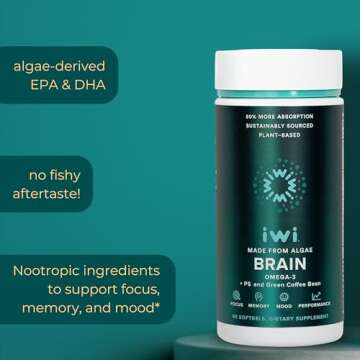 Iwi Life Brain Omega-3, Vegan Algae Supplement for Focus