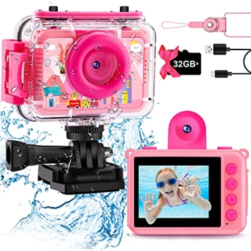 GKTZ Kids Waterproof Camera - Fun Digital Action Camera with 32GB SD Card