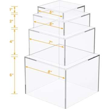 Set of 4 Crystal Clear Acrylic Boxes Cube Display Buffet Nesting Risers with Hollow Bottoms