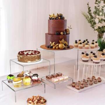 Set of 4 Crystal Clear Acrylic Boxes Cube Display Buffet Nesting Risers with Hollow Bottoms