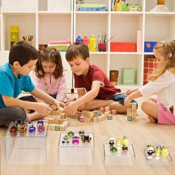 Set of 4 Crystal Clear Acrylic Boxes Cube Display Buffet Nesting Risers with Hollow Bottoms