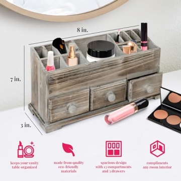 Besti Rustic Vanity Organizer for Makeup and Bathroom Accessories
