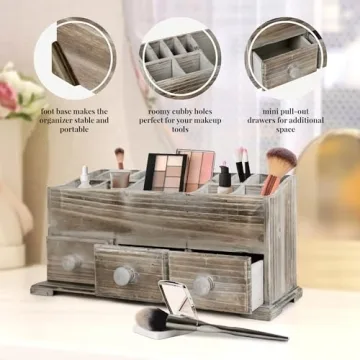 Besti Rustic Vanity Organizer for Makeup and Bathroom Accessories