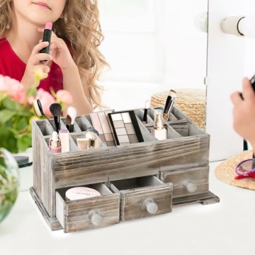 Besti Rustic Vanity Organizer for Makeup and Bathroom Accessories