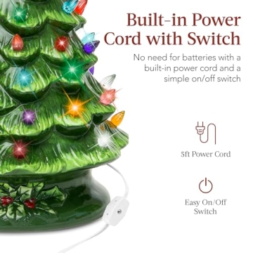 Best Choice Products 15in Ceramic Christmas Tree, Pre-lit Hand-Painted Tabletop Holiday Tree, Star Topper, 64 Lights - Green w/Multicolored Bulbs