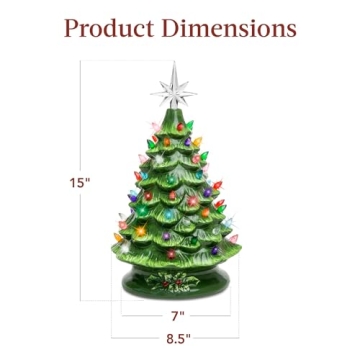 Best Choice Products 15in Ceramic Christmas Tree, Pre-lit Hand-Painted Tabletop Holiday Tree, Star Topper, 64 Lights - Green w/Multicolored Bulbs