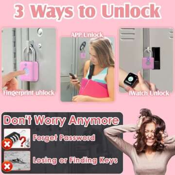Pothunder Fingerprint Padlock, Locker Lock, Combination Lock, Fingerprint Lock with APP Unlock, USB Rechargeable, Suitable for Gym Locker, Door, Locker