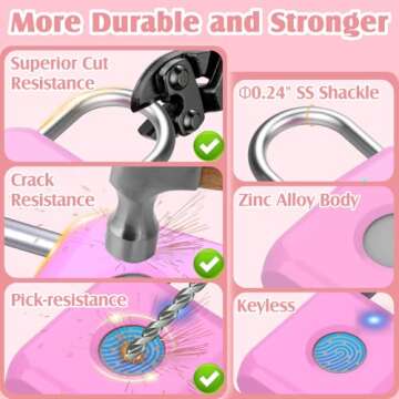 Pothunder Fingerprint Padlock, Locker Lock, Combination Lock, Fingerprint Lock with APP Unlock, USB Rechargeable, Suitable for Gym Locker, Door, Locker