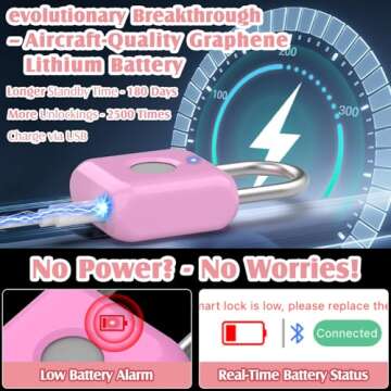 Pothunder Fingerprint Padlock, Locker Lock, Combination Lock, Fingerprint Lock with APP Unlock, USB Rechargeable, Suitable for Gym Locker, Door, Locker