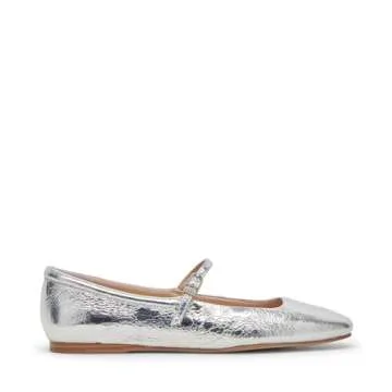 Dolce Vita Women's Reyes Ballet Flat in Silver Distressed Leather