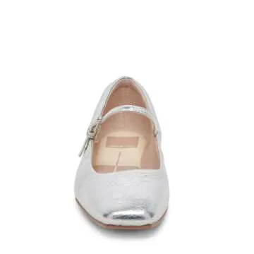 Dolce Vita Women's Reyes Ballet Flat in Silver Distressed Leather