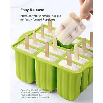 Popsicles Molds, MEETRUE 12 Pieces Silicone Popsicle Molds Easy-Release BPA-free Popsicle Maker Molds Ice Pop Molds Homemade Popsicle Ice Pop Maker with 50PCS Popsicle Sticks+Cleaning Brush