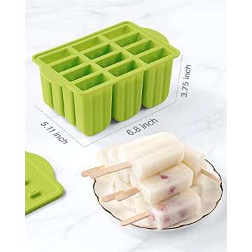 Popsicles Molds, MEETRUE 12 Pieces Silicone Popsicle Molds Easy-Release BPA-free Popsicle Maker Molds Ice Pop Molds Homemade Popsicle Ice Pop Maker with 50PCS Popsicle Sticks+Cleaning Brush