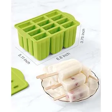 Popsicles Molds, MEETRUE 12 Pieces Silicone Popsicle Molds Easy-Release BPA-free Popsicle Maker Molds Ice Pop Molds Homemade Popsicle Ice Pop Maker with 50PCS Popsicle Sticks+Cleaning Brush