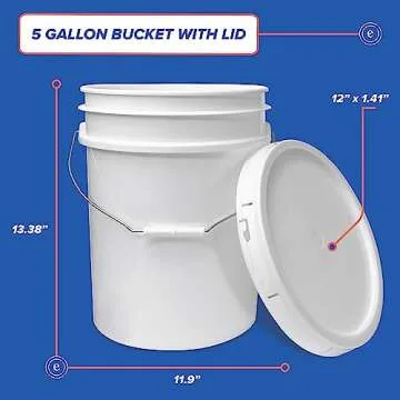 5 Gallon White Bucket & Lid - Made in USA, Durable Food Grade Storage Container