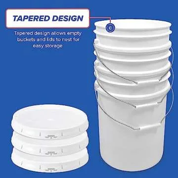 Durable 5 Gallon White Bucket & Lid, Made in USA, BPA Free