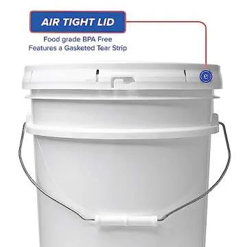 Durable 5 Gallon White Bucket & Lid, Made in USA, BPA Free