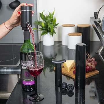 MAFOLIS Electric Wine Bottle Opener Set with Aerator, Vacuum Pump, Wine Stopper, and Foil Cutter for Home, Bar, and Party Use, 5-in-1 Automatic Corkscrew Puller Bundle, USB Rechargeable Battery