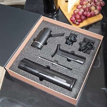 MAFOLIS Electric Wine Bottle Opener Set with Aerator, Vacuum Pump, Wine Stopper, and Foil Cutter for Home, Bar, and Party Use, 5-in-1 Automatic Corkscrew Puller Bundle, USB Rechargeable Battery