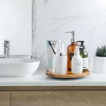 9" Acacia Wood Lazy Susan Turntable Organizer, Lazy Susan for Table Top Cabinet Dining Pantry Countertop Cupboard Organization, Decorative Tray for Kitchen Bathroom Decor Coffee Bar Accessories