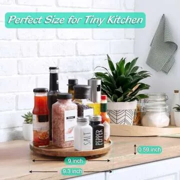 9" Acacia Wood Lazy Susan Turntable Organizer, Lazy Susan for Table Top Cabinet Dining Pantry Countertop Cupboard Organization, Decorative Tray for Kitchen Bathroom Decor Coffee Bar Accessories