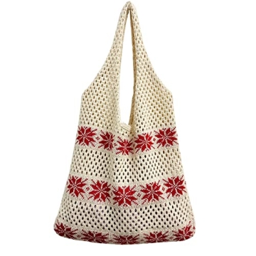 Ovida Crochet Tote Bag Mesh Beach Bag Fairycore Hobo Bag Fairy Grunge Aesthetic Shoulder Bag Y2k Pur...