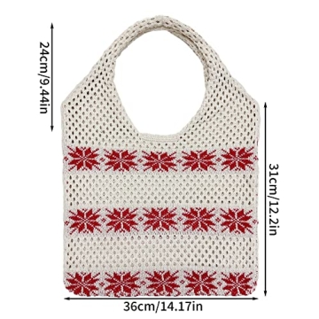 Ovida Crochet Tote Bag Mesh Beach Bag Fairycore Hobo Bag Fairy Grunge Aesthetic Shoulder Bag Y2k Purse for Women Girls, A-beige Snowflake, One Size (DZYG29G52-E-US38FBA)