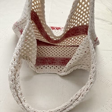 Ovida Crochet Tote Bag Mesh Beach Bag Fairycore Hobo Bag Fairy Grunge Aesthetic Shoulder Bag Y2k Purse for Women Girls, A-beige Snowflake, One Size (DZYG29G52-E-US38FBA)
