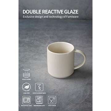 famiware Coffee Mug Set for 6, Star 12 oz Catering Mugs Cup Set with Handle for Coffee, Tea, Cocoa, Milk - Ceramic Stoneware Drinkware Set, Matte White