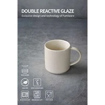 famiware Coffee Mug Set for 6, Star 12 oz Catering Mugs Cup Set with Handle for Coffee, Tea, Cocoa, Milk - Ceramic Stoneware Drinkware Set, Matte White