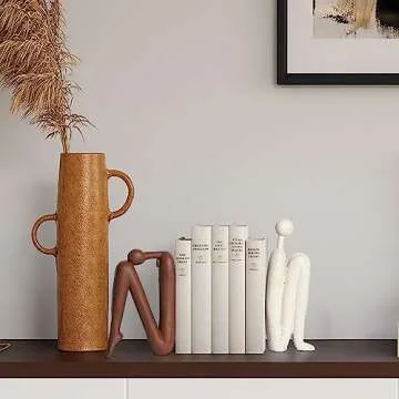Decorative Bookends for Heavy Books, Thinker Statue Book Holders for Shelves & Office Desk, Abstract Decor Aesthetic Book Ends Stoppers, Modern Bookshelf Decoration