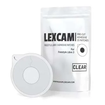 Lexcam Adhesive Freestyle Libre 3 Only Sensor Covers – Pack of 20 Patches, Waterproof, Transparent Cover w/Hole in Middle for Continuous Glucose Monitoring Device, Sensor is NOT Included