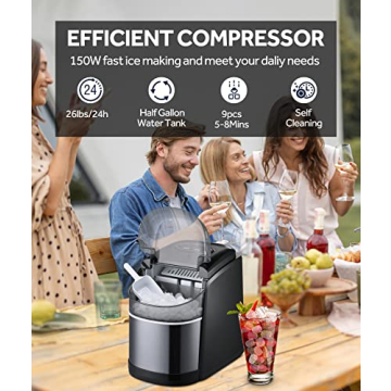 Portable Ice Maker - 26 lbs Daily, Self-Cleaning & Compact