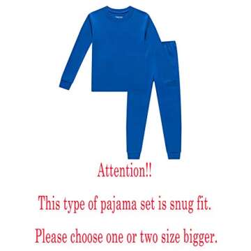 Family Feeling Boys Girls Kids Pajamas Set - Soft Cotton 2-Piece Sleepwear in Solid Blue, Size 5