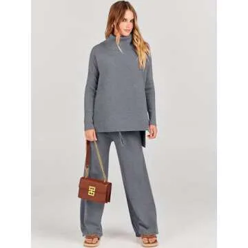 ANRABESS Women Two Piece Outfits Oversized Turtleneck Knit Pullover Sweater Top Wide Leg Pants Loung...