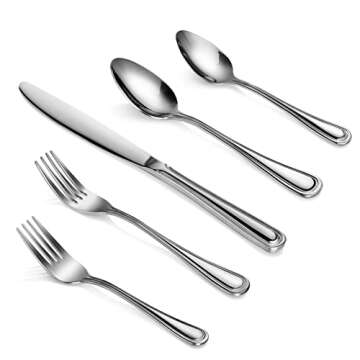 New Star Foodservice 58871 Slimline Pattern, 18/0 Stainless Steel, 60-Piece Flatware Set
