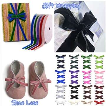 50 Yards Gold Velvet Ribbon 3/8 inch,Vintage Ribbon for Gift Wrapping,Ribbons for Craft Thin Ribbon Velvet Fabric Ornaments for Christmas Tree Bow Garland Wreath Flower Bouquet Decorations