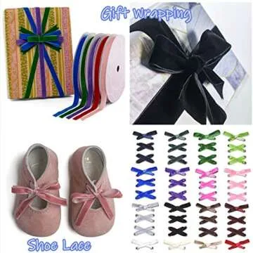 50 Yards Gold Velvet Ribbon 3/8 inch,Vintage Ribbon for Gift Wrapping,Ribbons for Craft Thin Ribbon Velvet Fabric Ornaments for Christmas Tree Bow Garland Wreath Flower Bouquet Decorations