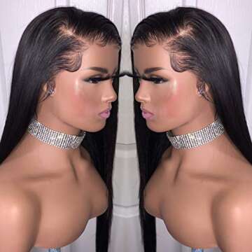 Kun Gang Transparent 13x6 Deep Part Lace Front Human Hair Wigs Pre Plucked With Baby Hair Brazilian Straight Invisible Lace Front Wigs Human Hair For Women Density 150 (18inch)