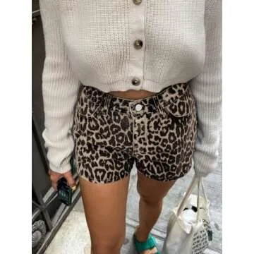 POHADON Women Leopard Print Jean Shorts Baggy Denim Shorts Casual Summer Straight Leg Shorts Cheetah Y2k Grunge Streetwear (Brown,S)