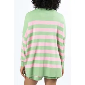 YEXPINE Womens Color Block Striped Sweaters Half Zip Batwing Sleeve Oversized Sweatshirt Side Split Pullover Tops Green